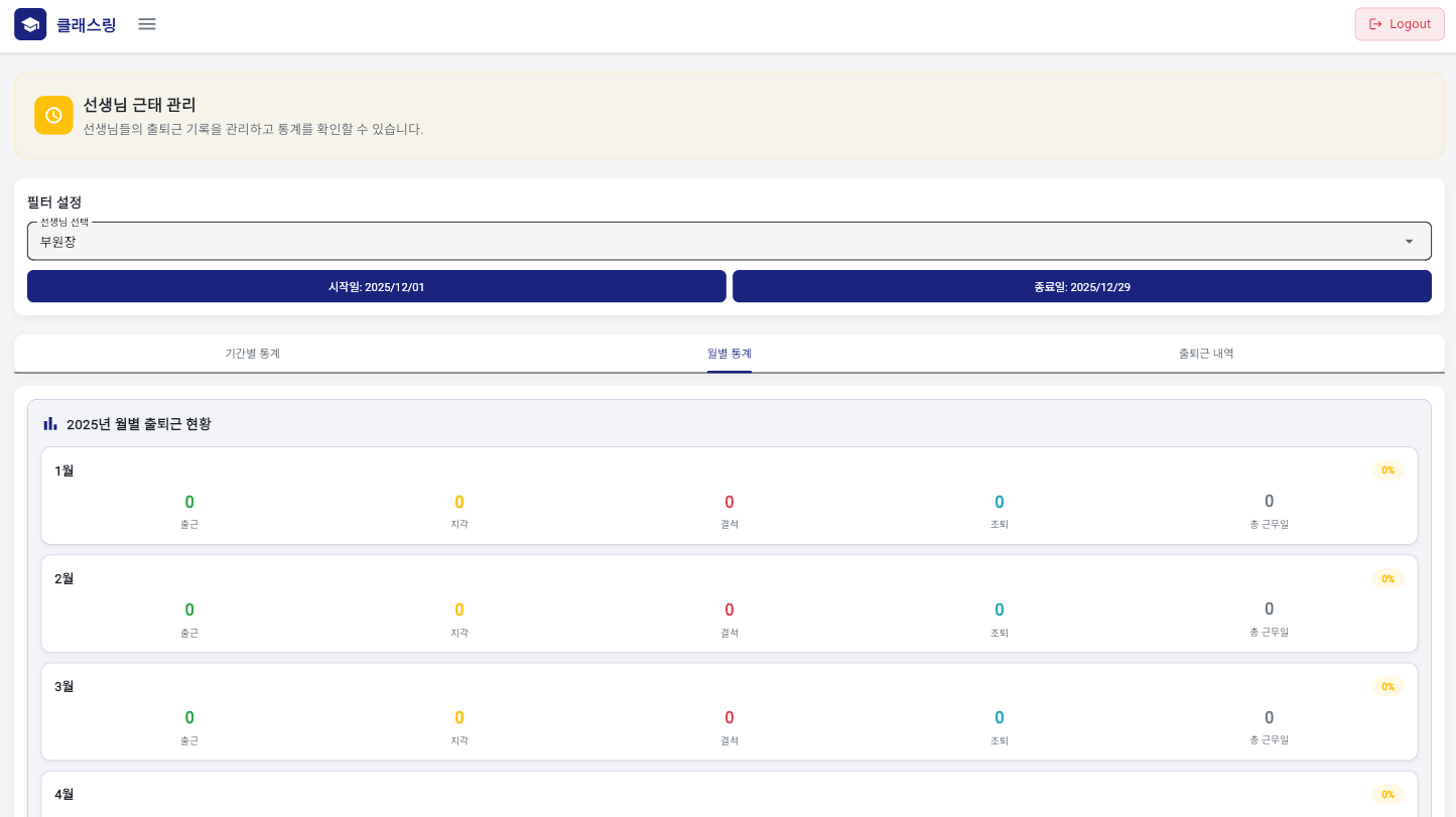 선생님 근태 월별
